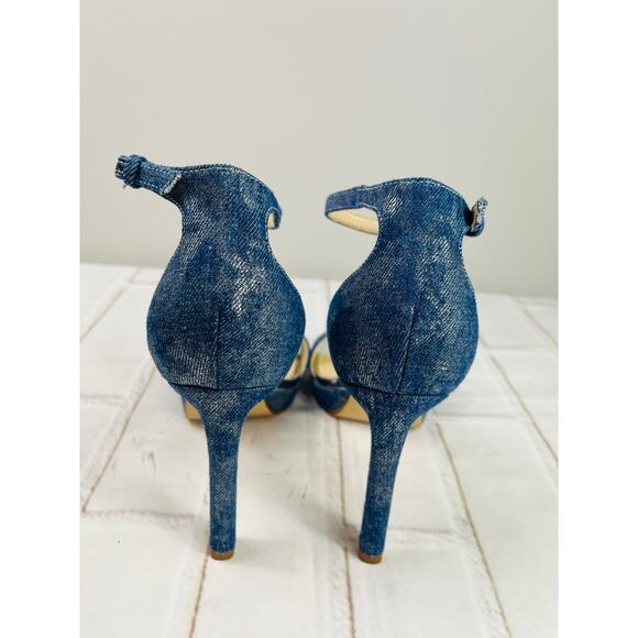 Nine West denim shimmery ankle strap heeled sandals size 7.5M - Picture 5 of 13